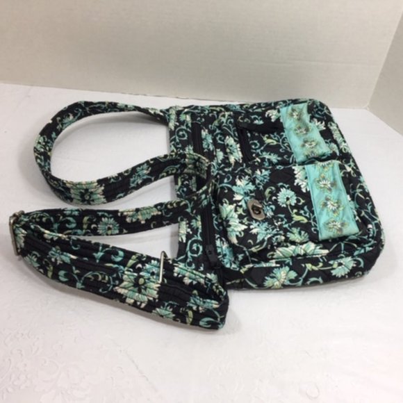 Lemon Hill Quilted Adjustable Cotton Shoulder Bag - Black/Blue/Green Floral - Picture 3 of 12
